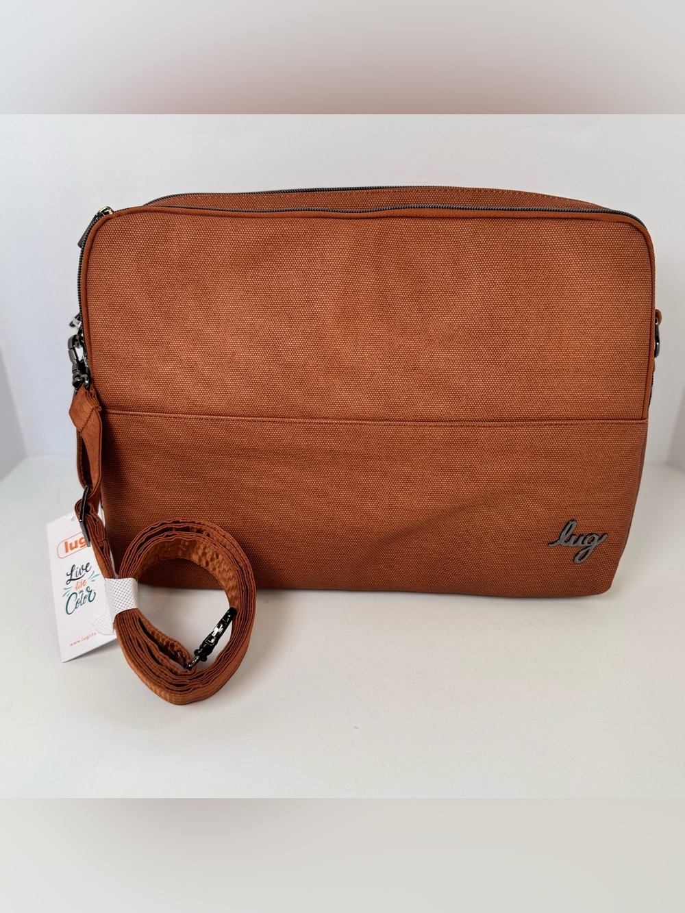 Lug Delta Matte Luxe VL 15” Laptop Messenger Crossbody Bag Copper Brown NWT